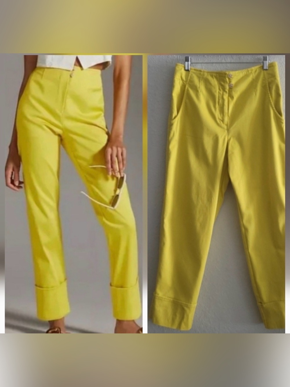 Anthropologie - Maeve Women’s Bright Yellow Cuffed Crops. Size 12. Fits Smaller.
